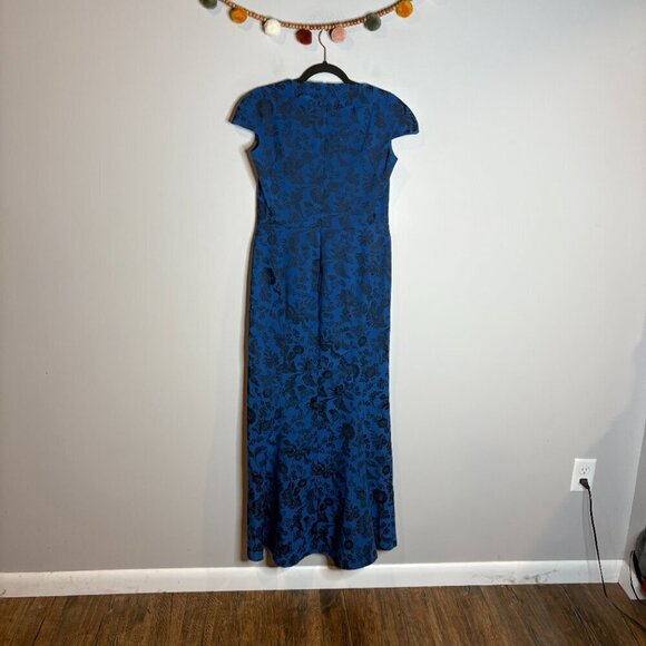 Zac Posen blue and black floral jacquard cap sleeve gown - Picture 5 of 5